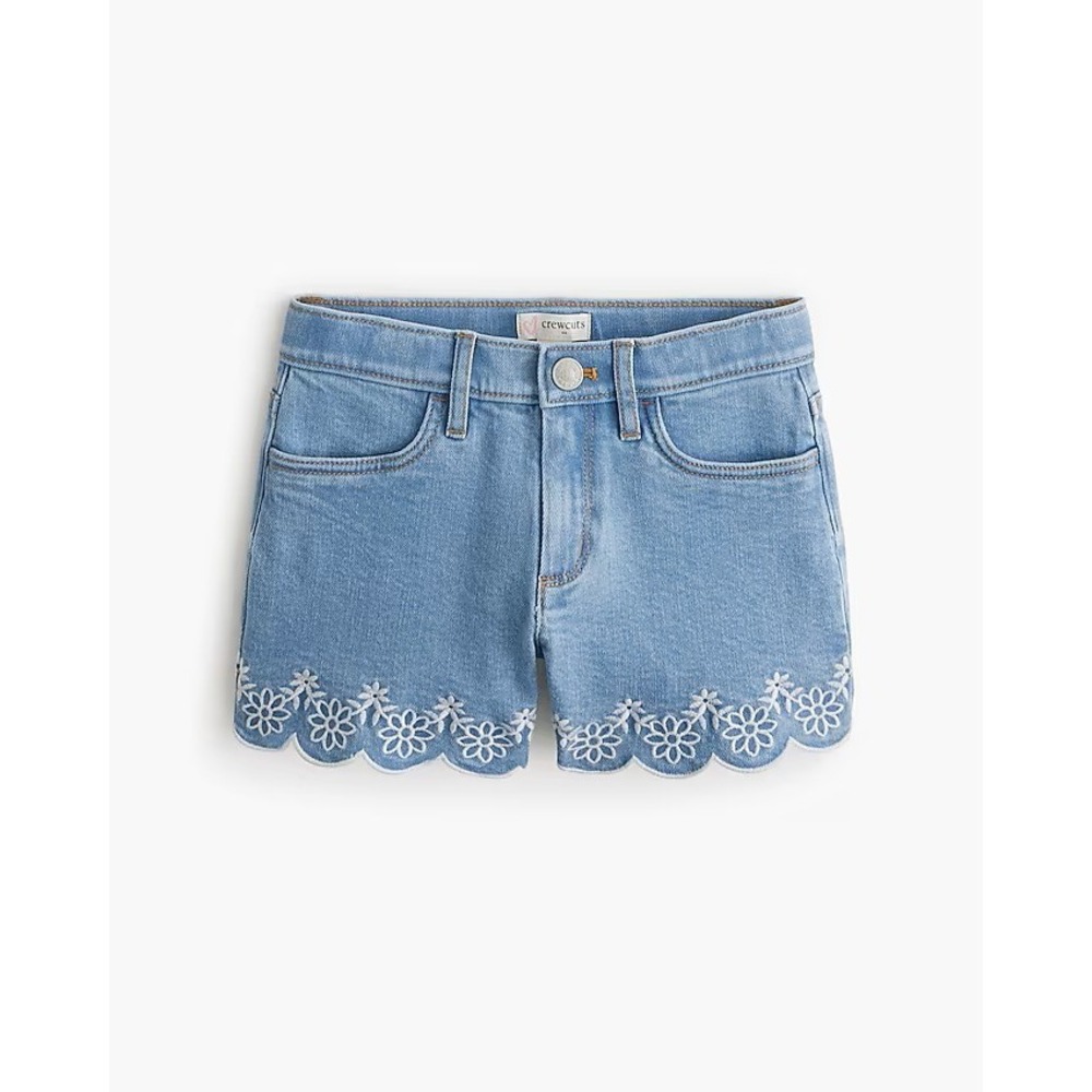 Girls' scallop-hem embroidered denim short Light Indigo‎ Wash Size 8 NWT